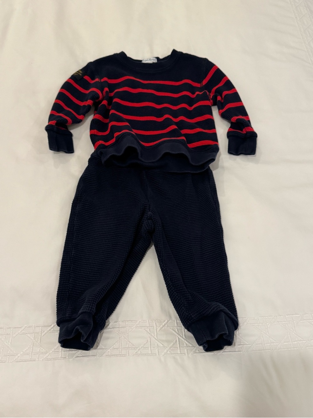 Navy & Red Stripe Waffle Two-Piece Set